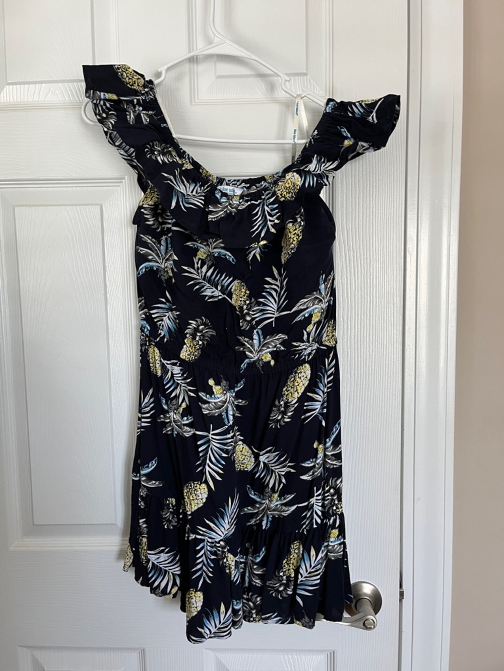 blue island Navy Tropical Print Off-Shoulder Top